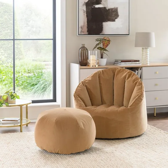 Round Beanbag Chair with Zip - Caramel, Velvet