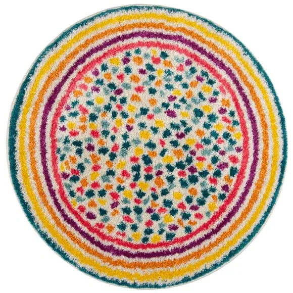 Round Berber Rug with Spots - Multi, Polypropylene