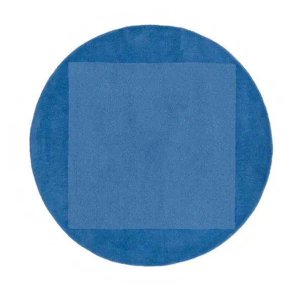 Round Border Rug - Blue, Wool