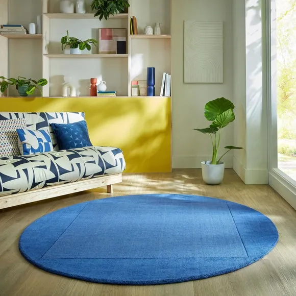 Round Border Rug - Blue, Wool image