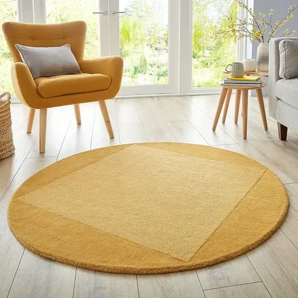 Round Border Rug - Ochre, Wool