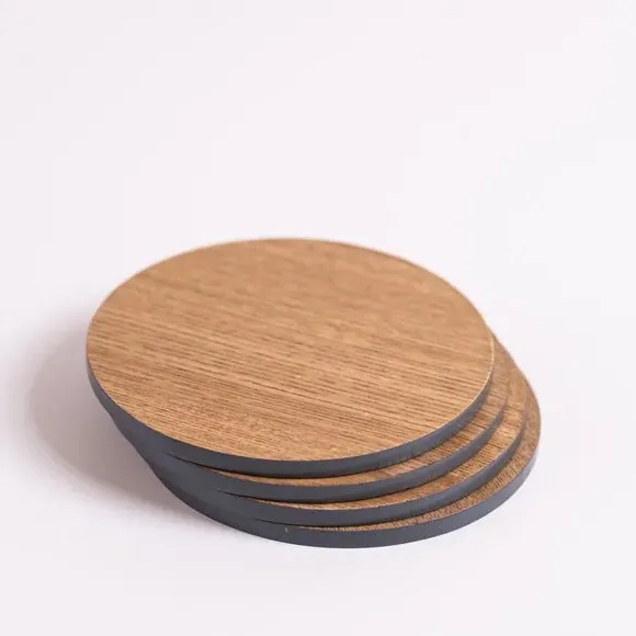 Round Coasters Set of 4 - Charcoal, Wood