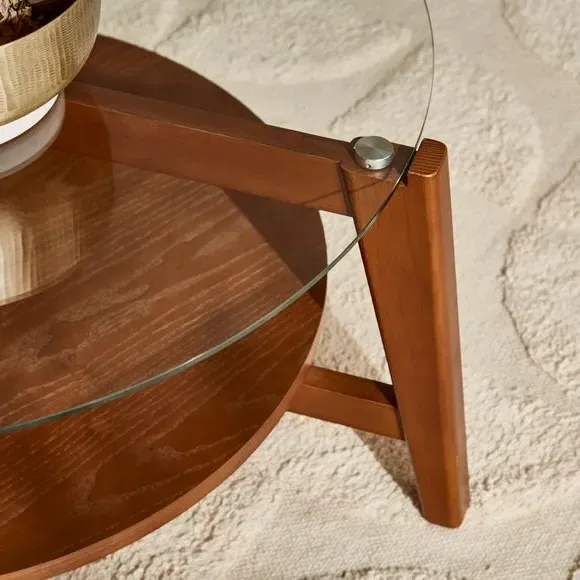 Round Coffee Table with Glass Top - Dark, Ash