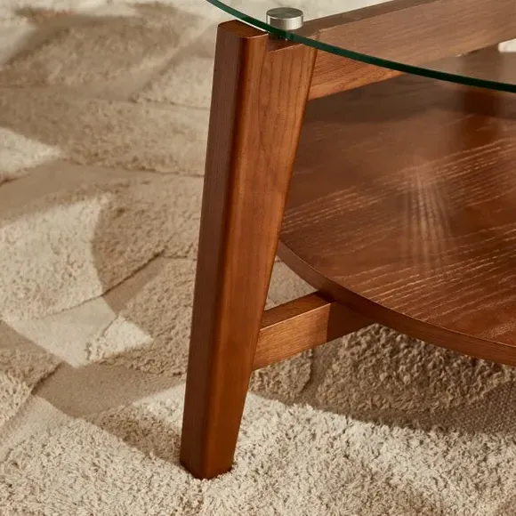 Round Coffee Table with Glass Top - Dark, Ash