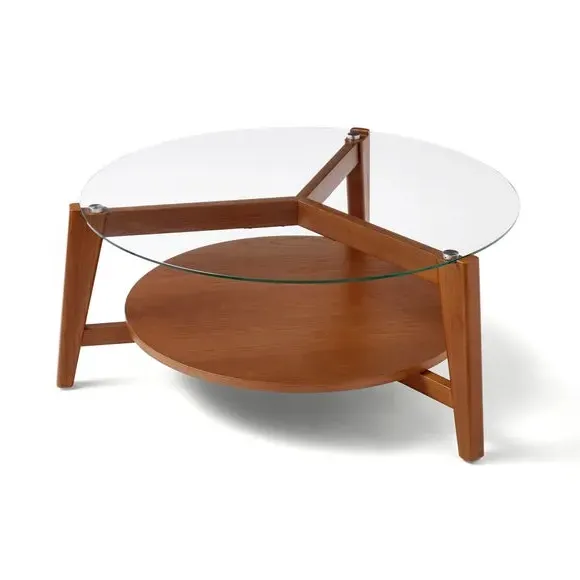 Round Coffee Table with Glass Top - Dark, Ash