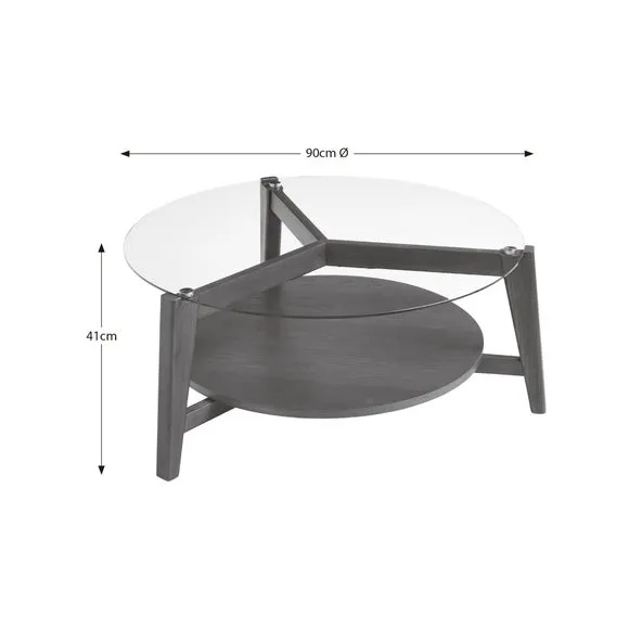 Round Coffee Table with Glass Top - Dark, Ash