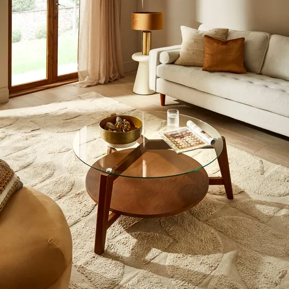 Round Coffee Table with Glass Top - Dark, Ash image