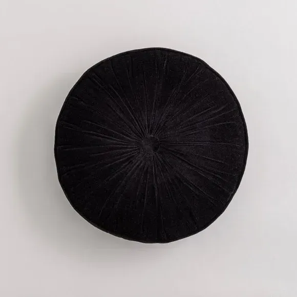 Round Cushion with Plump Filling - Black, Velvet