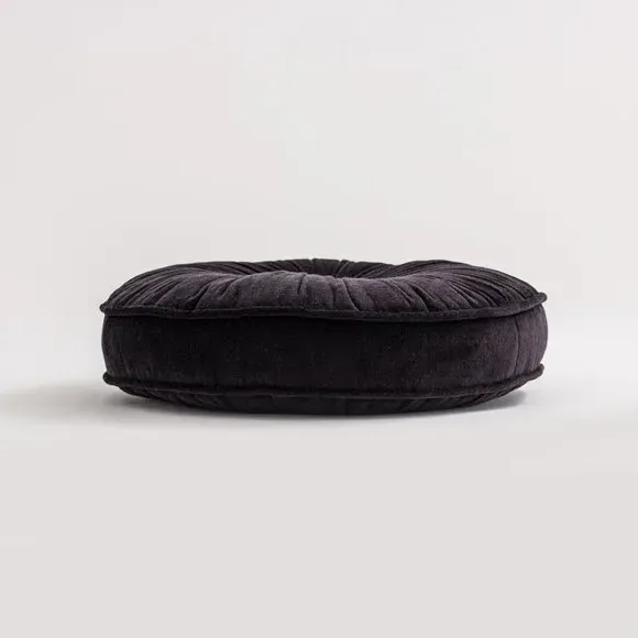 Round Cushion with Plump Filling - Black, Velvet