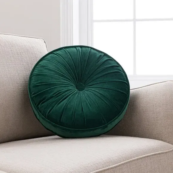 Round Cushion with Plump Filling - Black, Velvet