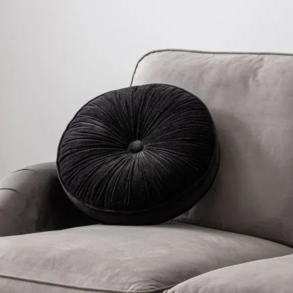 Round Cushion with Plump Filling - Black, Velvet image