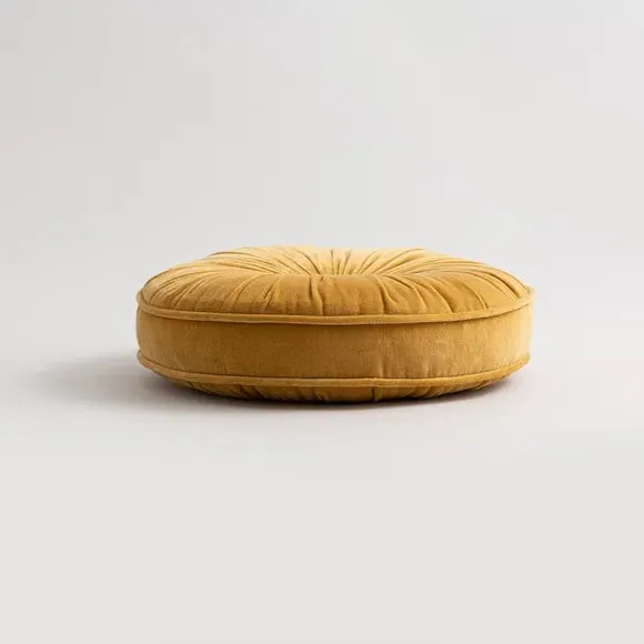 Round Cushion with Plump Filling - Ochre, Velvet
