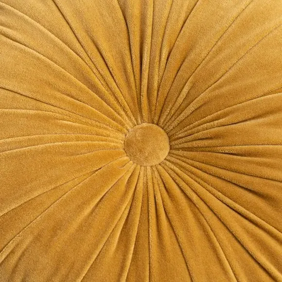 Round Cushion with Plump Filling - Ochre, Velvet