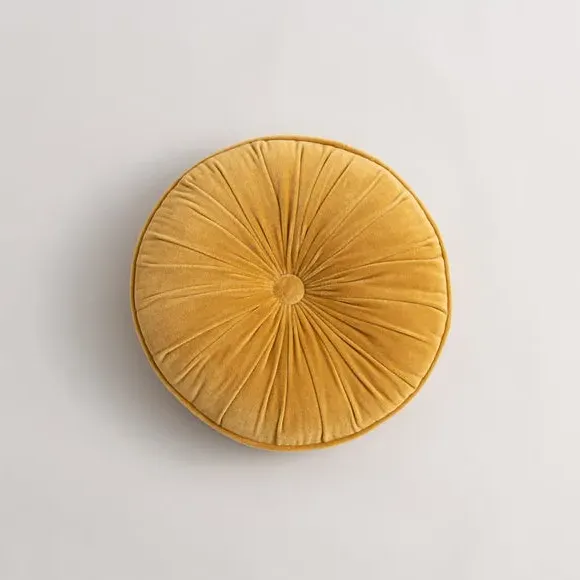 Round Cushion with Plump Filling - Ochre, Velvet
