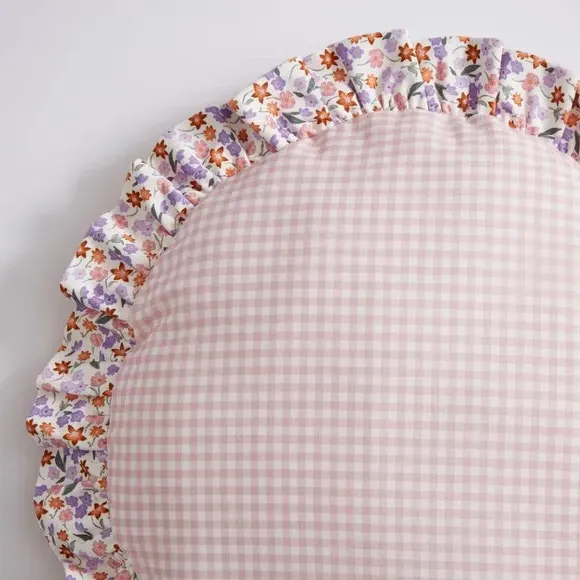 Round Cushion with Ruffle Edge - Rose, Cotton