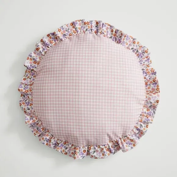 Round Cushion with Ruffle Edge - Rose, Cotton