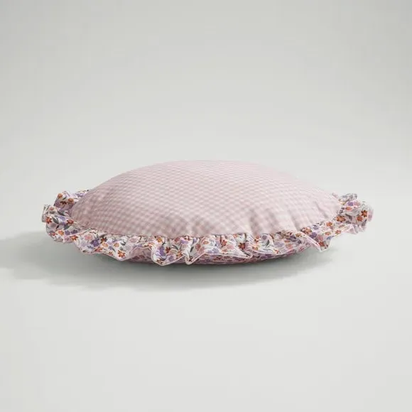 Round Cushion with Ruffle Edge - Rose, Cotton