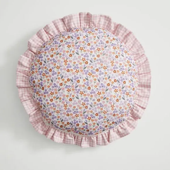 Round Cushion with Ruffle Edge - Rose, Cotton