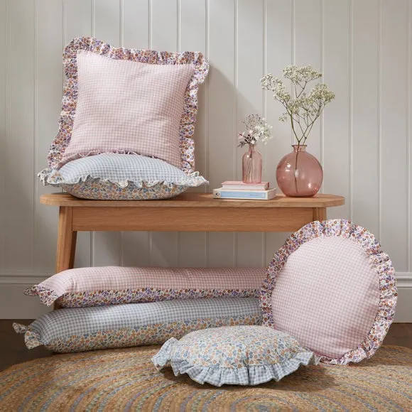 Round Cushion with Ruffle Edge - Rose, Cotton