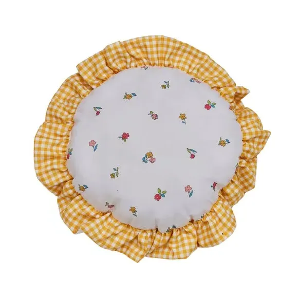 Round Cushion with Ruffle Trim - Yellow, Polyester