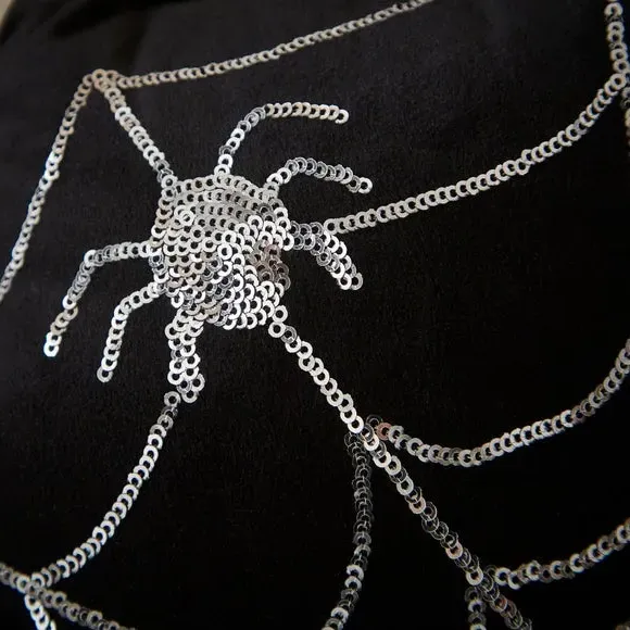 Round Cushion with Sequin Detail - Black
