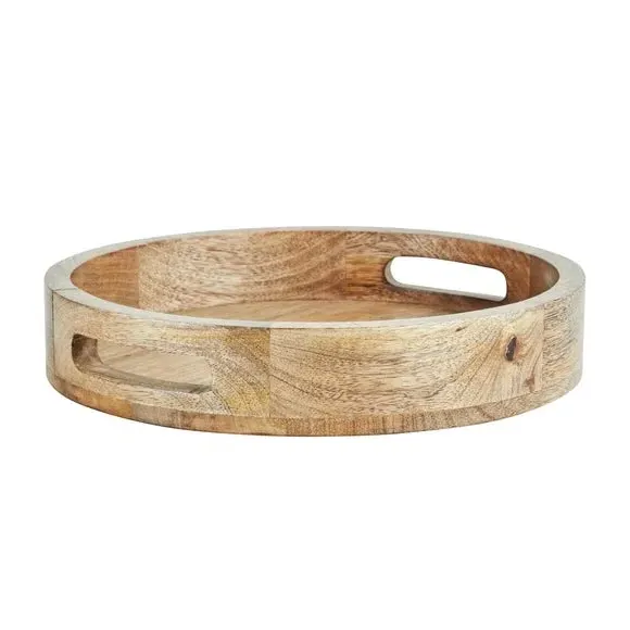 Round Decorative Tray with Handles - Natural, Mango Wood