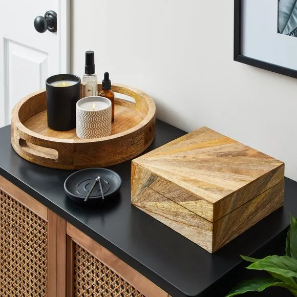 Round Decorative Tray with Handles - Natural, Mango Wood image