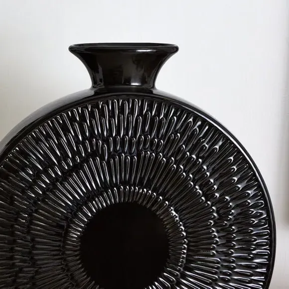 Round Decorative Vase - Black, Stoneware