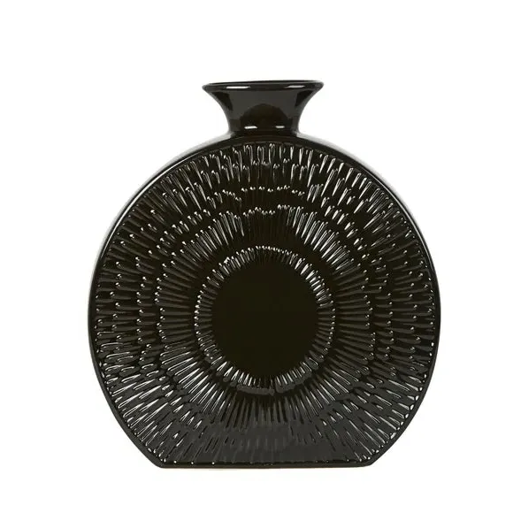 Round Decorative Vase - Black, Stoneware