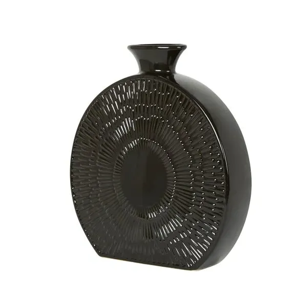 Round Decorative Vase - Black, Stoneware