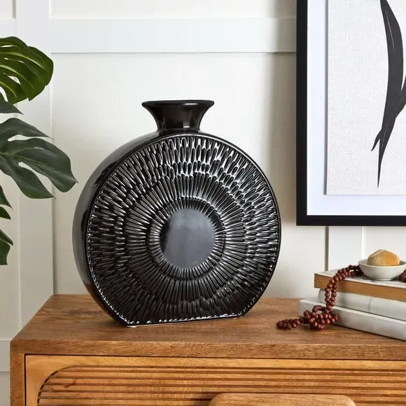 Round Decorative Vase - Black, Stoneware image