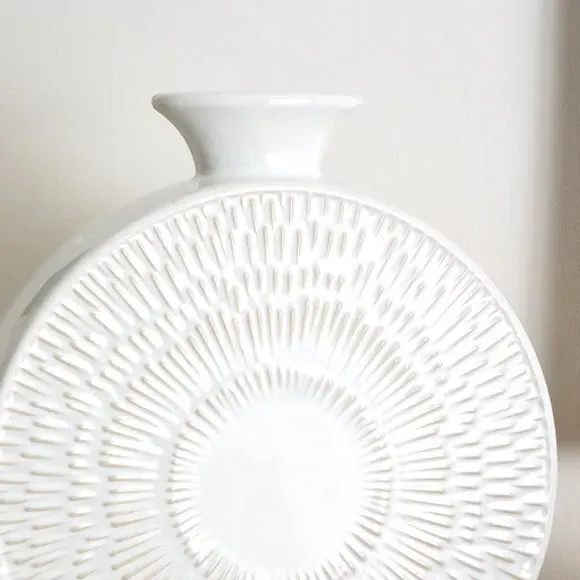 Round Decorative Vase - White, Stoneware