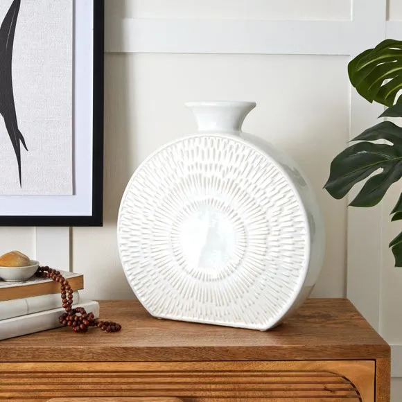 Round Decorative Vase - White, Stoneware