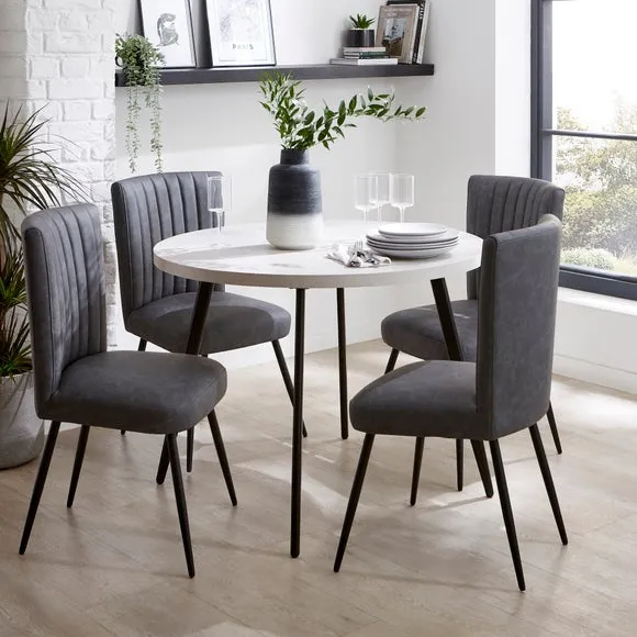 Round Dining Table 4-Seater - Grey, Concrete Effect