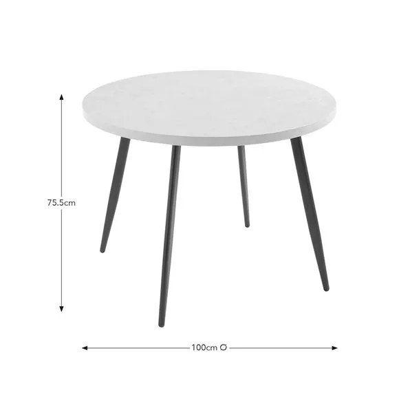 Round Dining Table 4-Seater - Grey, Concrete Effect