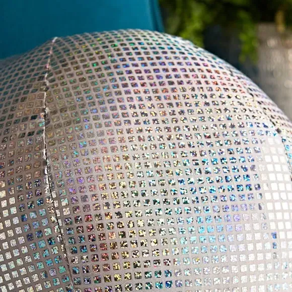 Round Disco Ball Cushion - Silver, Polyester