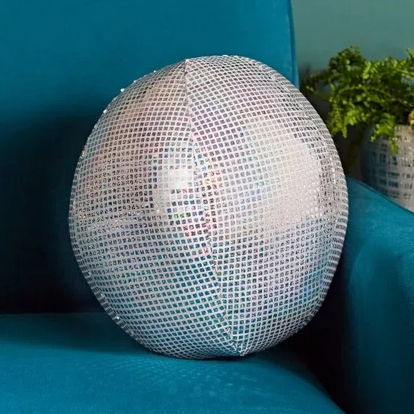 Round Disco Ball Cushion - Silver, Polyester image