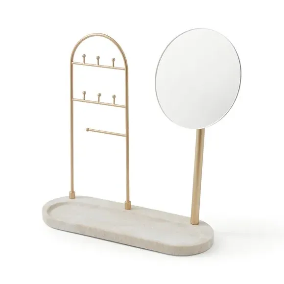 Round Dressing Table Mirror with Storage - Gold