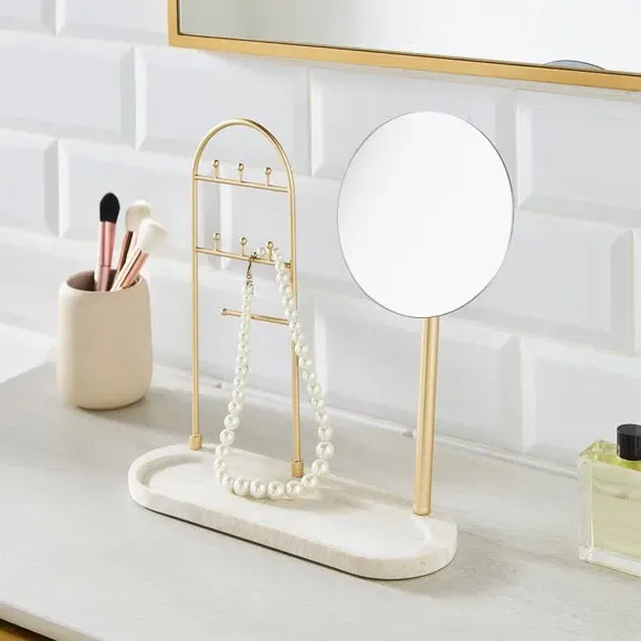 Round Dressing Table Mirror with Storage - Gold image