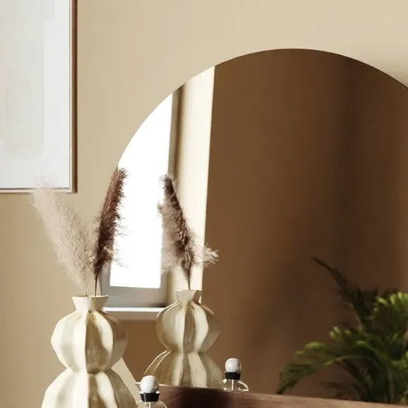 Round Dressing Table with Mirror - Dark Wood