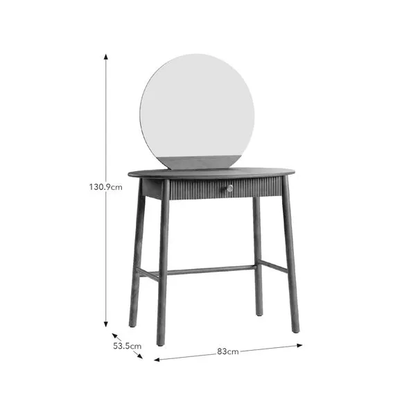 Round Dressing Table with Mirror - Dark Wood