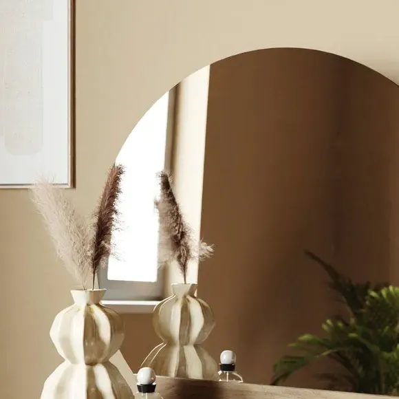Round Dressing Table with Mirror - White Wood