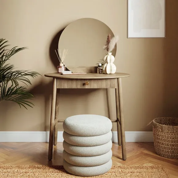 Round Dressing Table with Mirror - White Wood