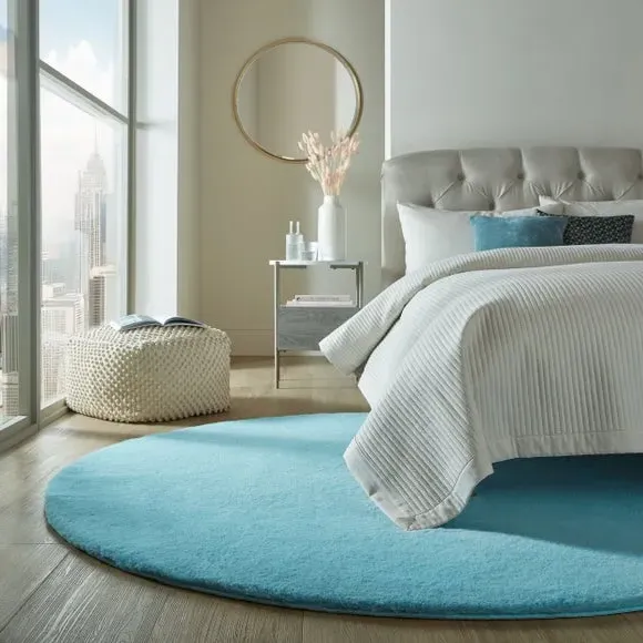 Round Faux Fur Rug - Blue, Polyester