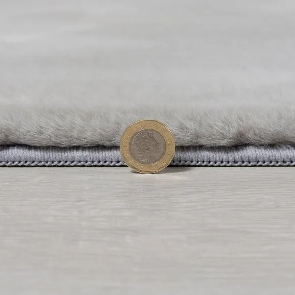 Round Faux Fur Rug - Grey, Polyester