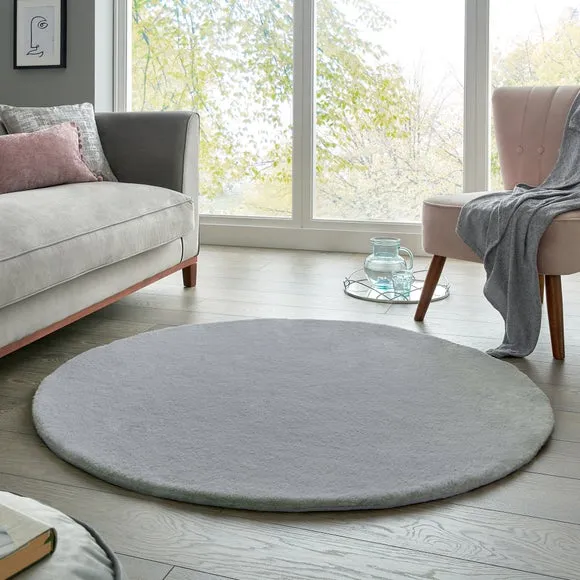 Round Faux Fur Rug - Grey, Polyester image