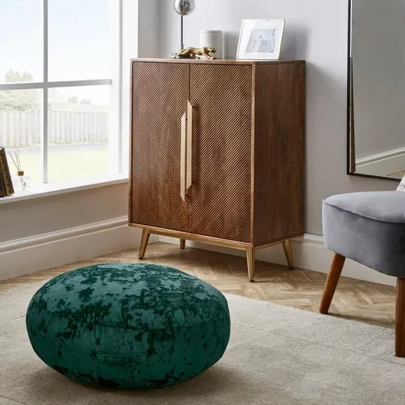 Round Floor Cushion with Handle - Teal, Velvet