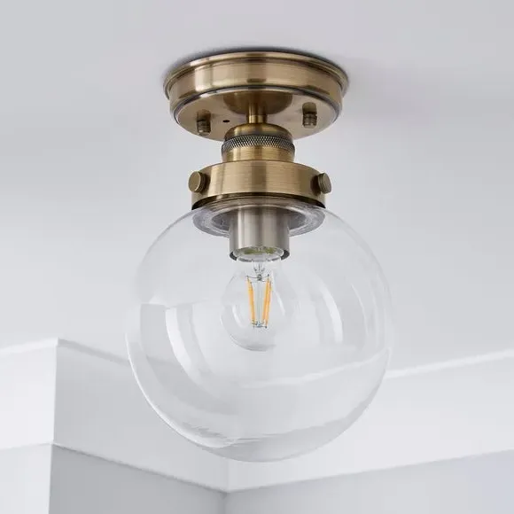 Round Flush Ceiling Light - Antique Brass, Metal