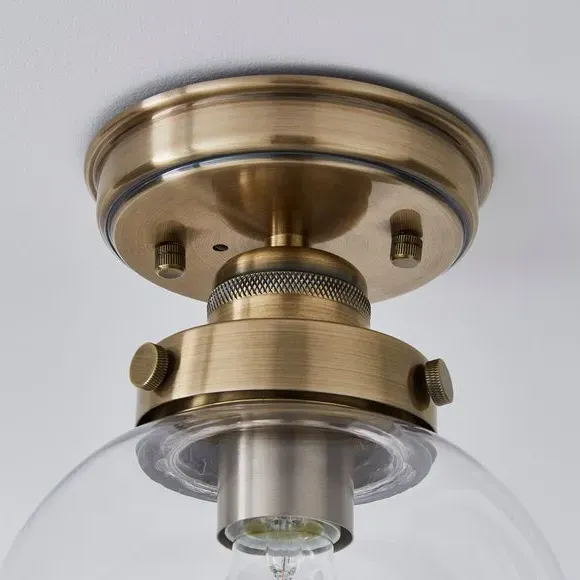 Round Flush Ceiling Light - Antique Brass, Metal