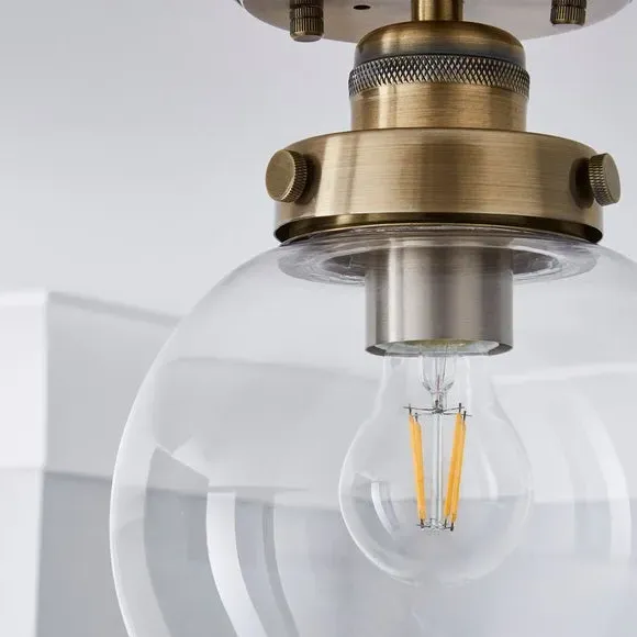 Round Flush Ceiling Light - Antique Brass, Metal